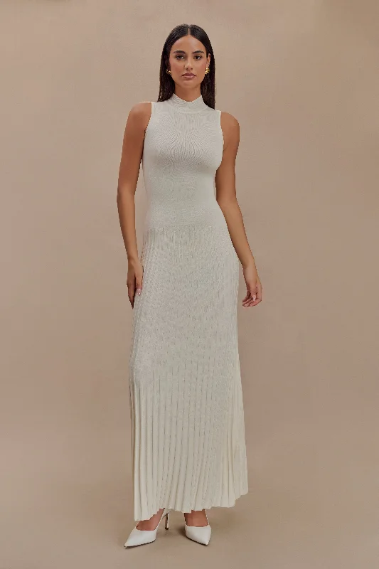 Mavis High Neck Pleated Maxi Dress - Ivory