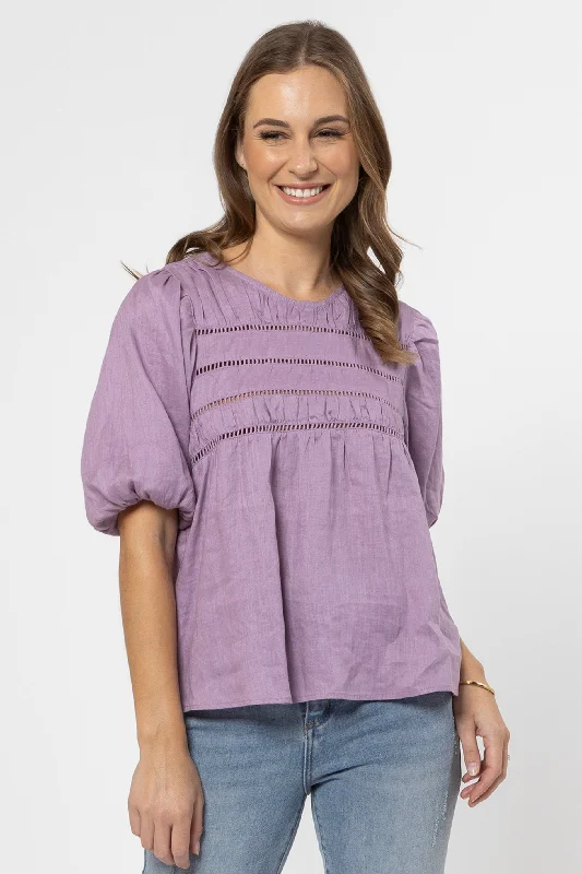 Desire Lilac Linen Lace Trim Bubble SS Top