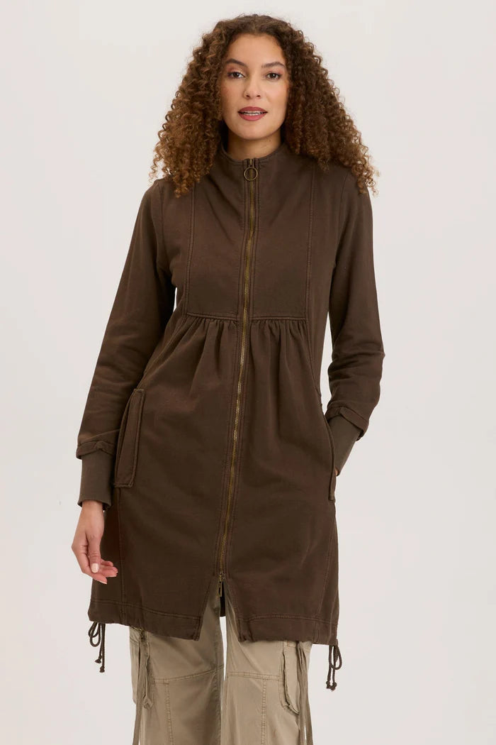 Fleece Funnel Neck Longcoat - Boxwood Pigment