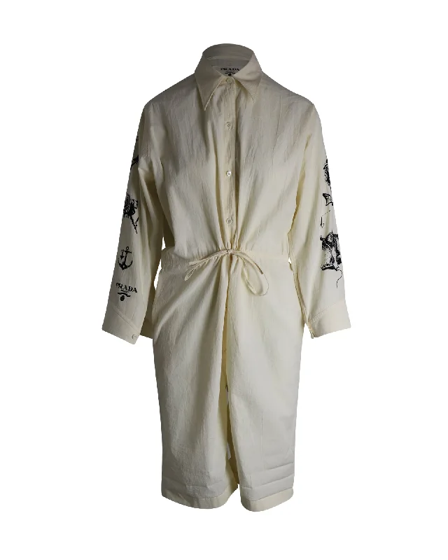 Prada Printed Chambray-Canvas Jumpsuit In White Cotton